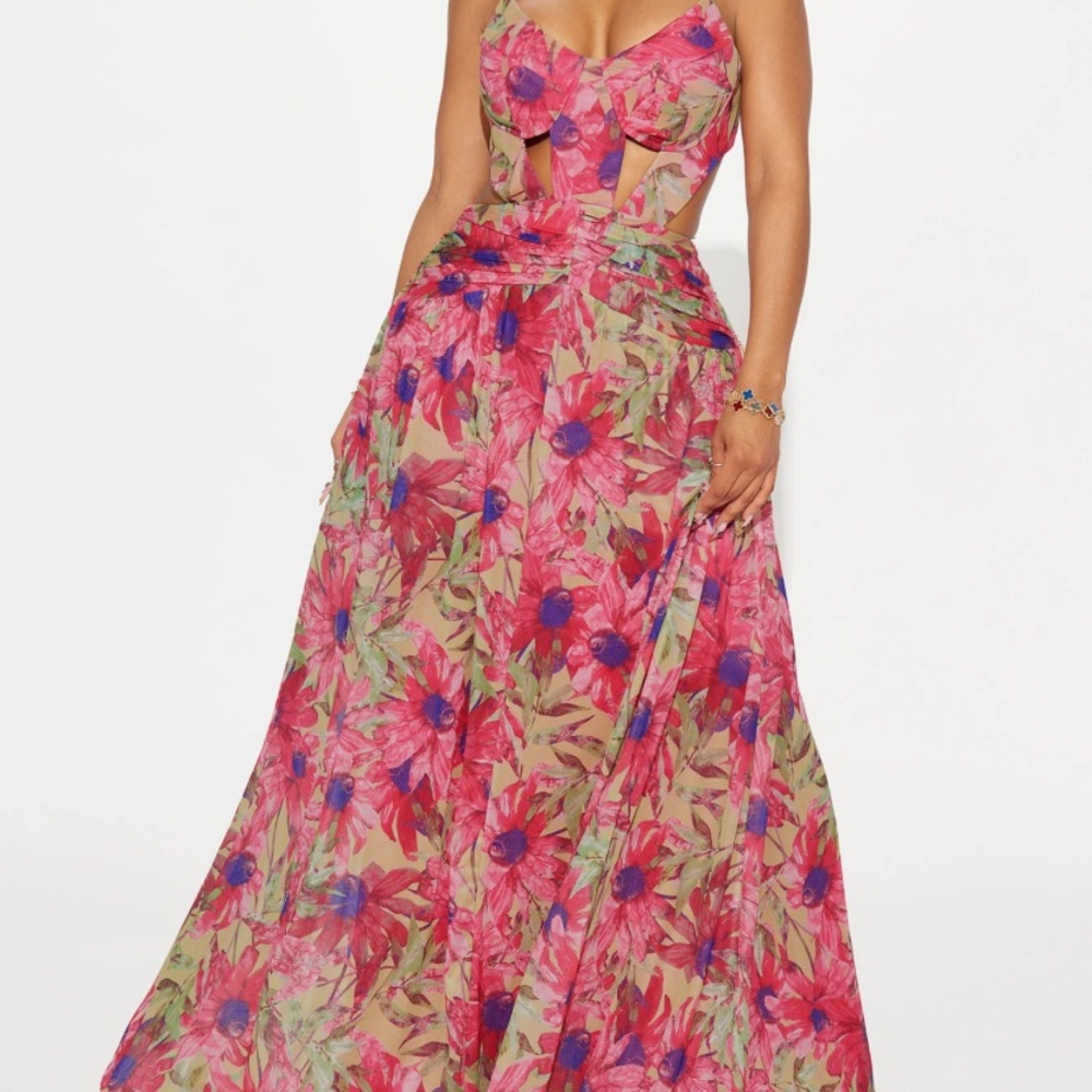 Floral Maxi Dress with Cutouts
